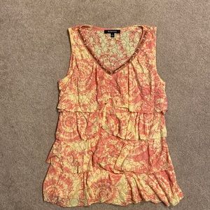 Relativity two-tone orange beaded V-neck Flowey tank NWT Size L